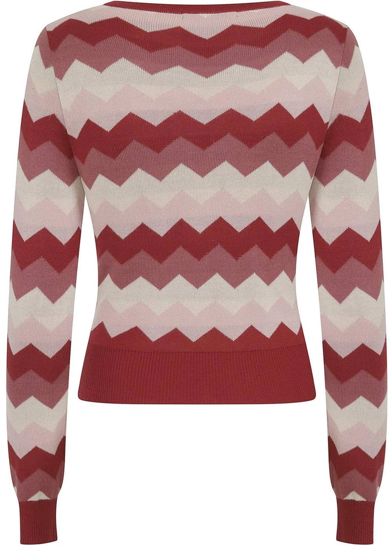 Collectif Machi Zig Zag Knitted 70's Top Red New In