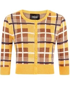 Collectif Lucy Moonhill Check 50's Cardigan Mustard