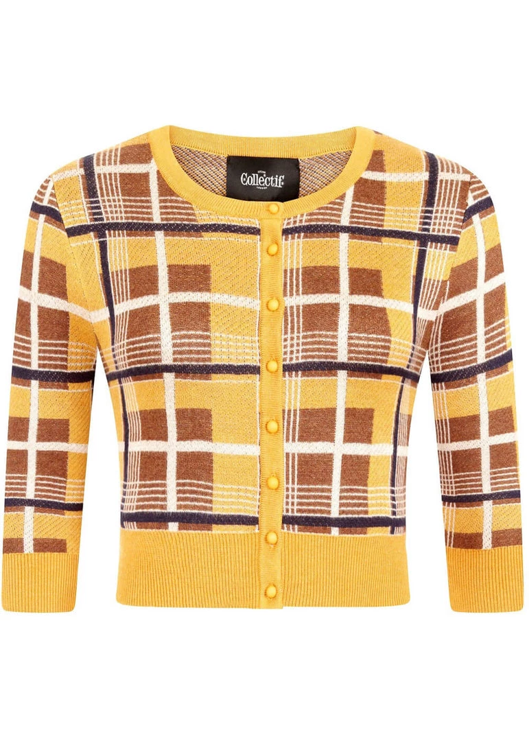 Collectif Lucy Moonhill Check 50's Cardigan Mustard