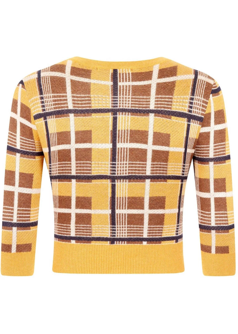 Collectif Lucy Moonhill Check 50's Cardigan Mustard