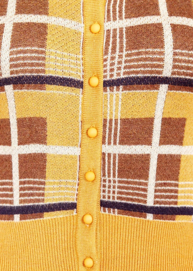Collectif Lucy Moonhill Check 50's Cardigan Mustard