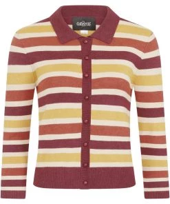 Collectif Enza Retro Striped 60's Cardigan Brown
