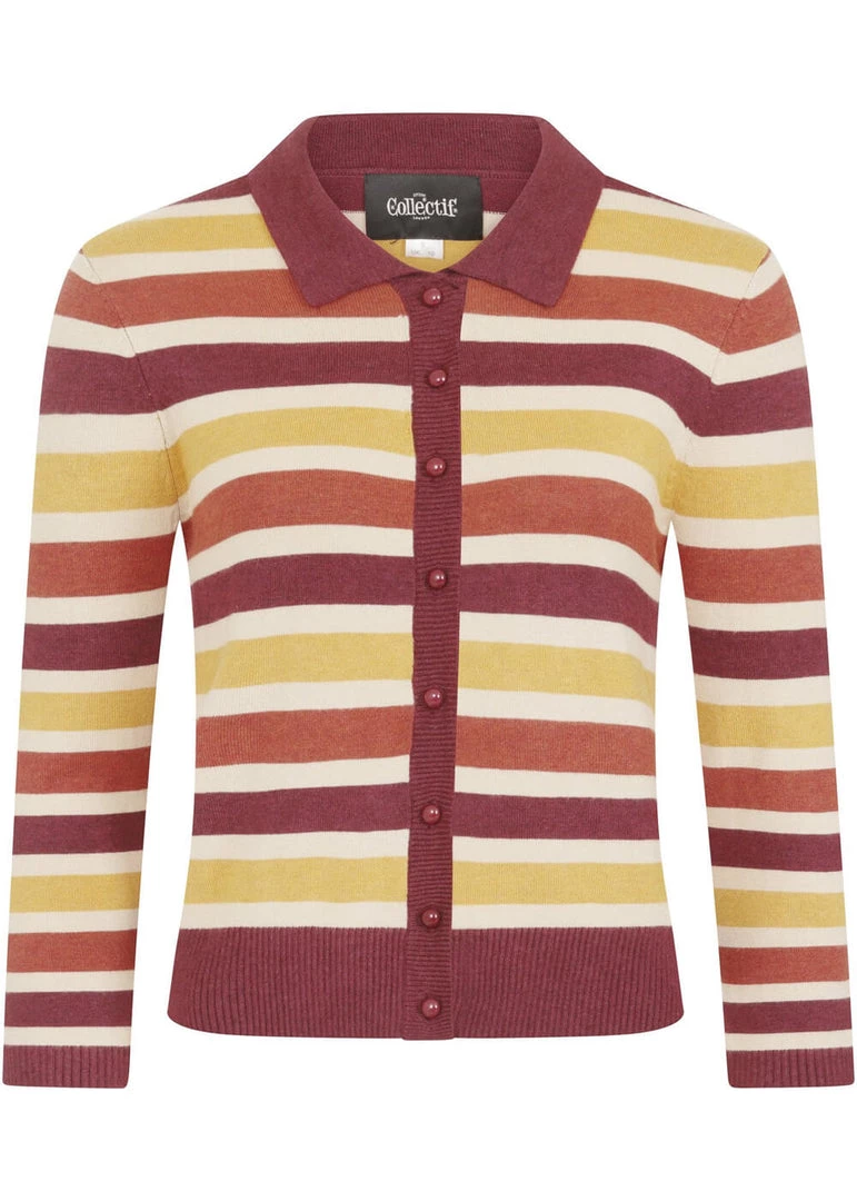 Collectif Enza Retro Striped 60's Cardigan Brown