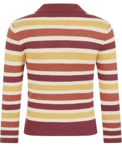 Collectif Enza Retro Striped 60's Cardigan Brown