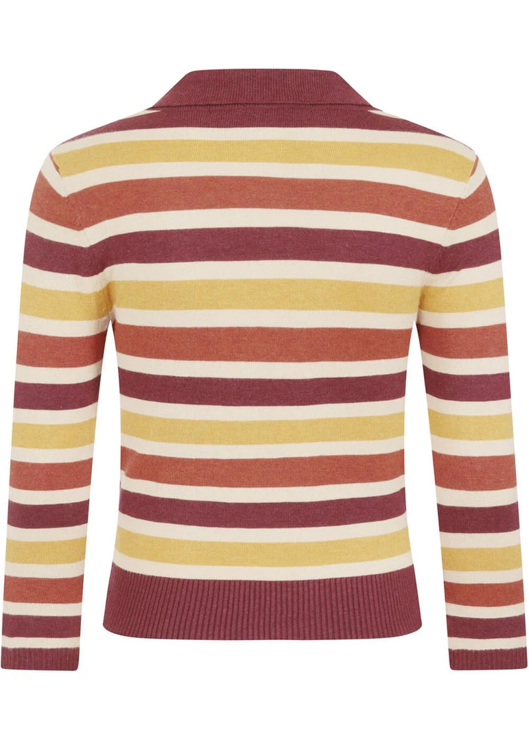 Collectif Enza Retro Striped 60's Cardigan Brown