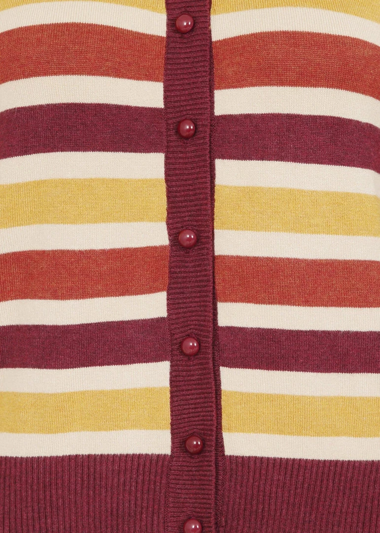 Collectif Enza Retro Striped 60's Cardigan Brown