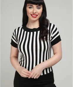 Collectif Joy Beetle Stripe Knitted 60's Top Black White