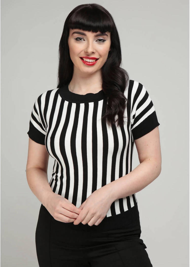 Collectif Joy Beetle Stripe Knitted 60's Top Black White