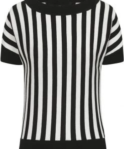 Collectif Joy Beetle Stripe Knitted 60's Top Black White