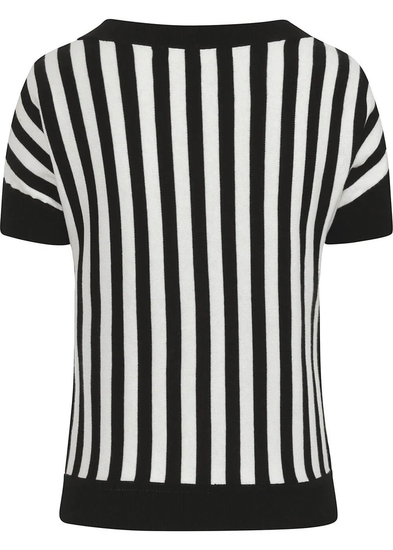 Collectif Joy Beetle Stripe Knitted 60's Top Black White