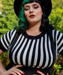 Collectif Joy Beetle Stripe Knitted 60's Top Black White
