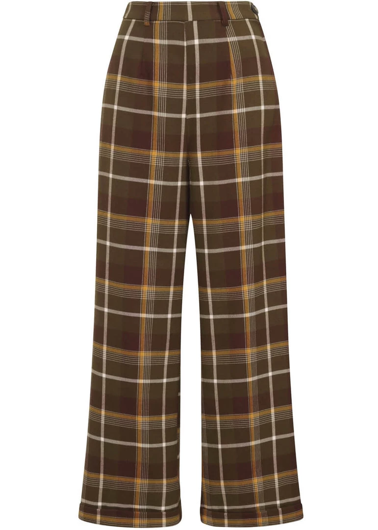 Collectif Baylee Mosshill Check 40's Trousers Brown New In