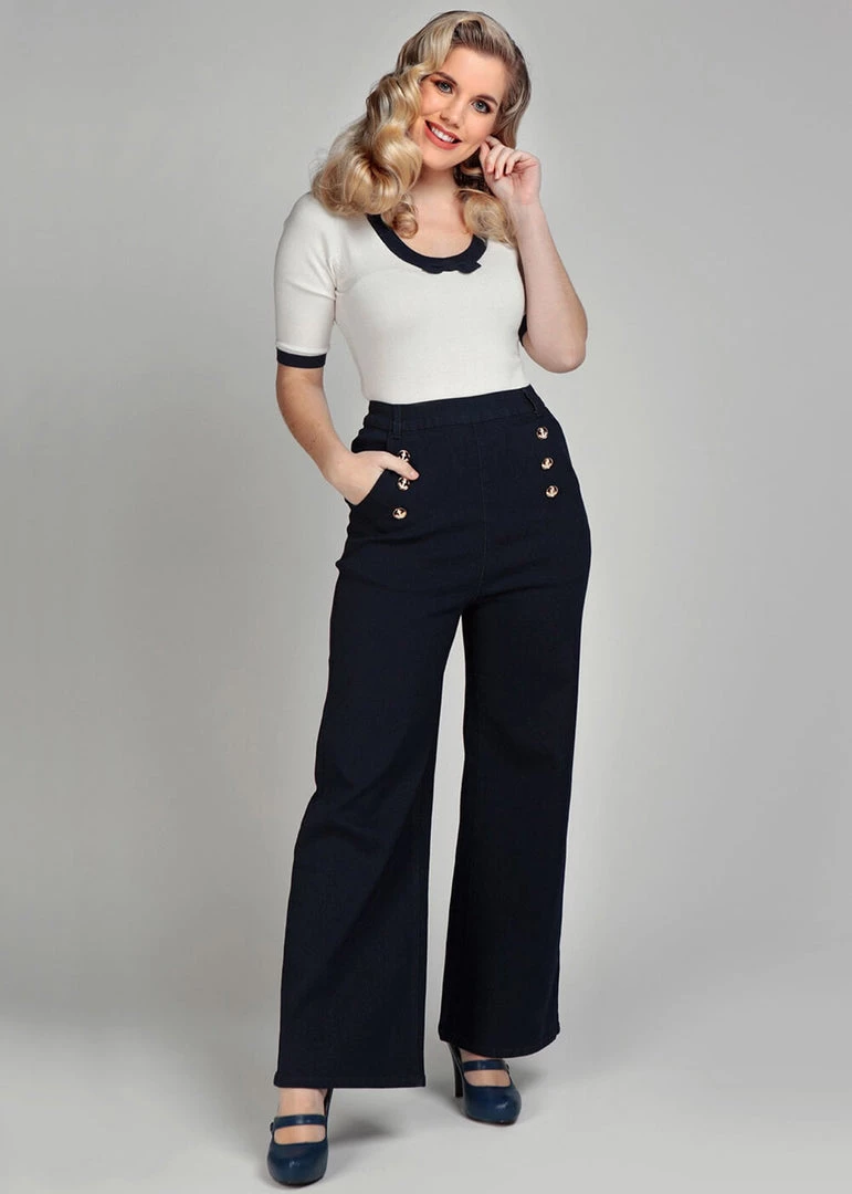 Collectif Taci Nautical 40's Jeans Navy Blue New In