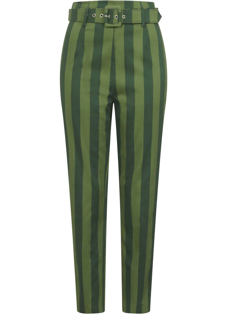 Collectif Thea Garden Stripes 60's Trousers Green New In