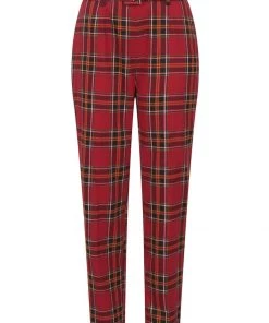 Collectif Thea Berry Check 60's Trousers Red New In