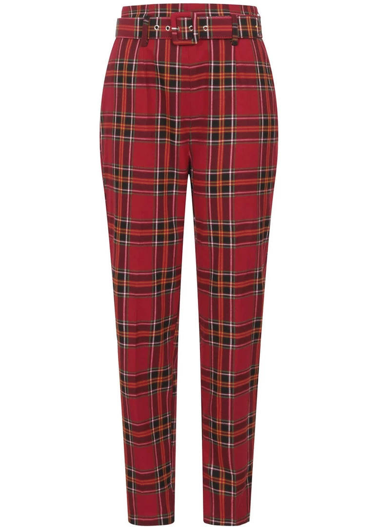 Collectif Thea Berry Check 60's Trousers Red New In