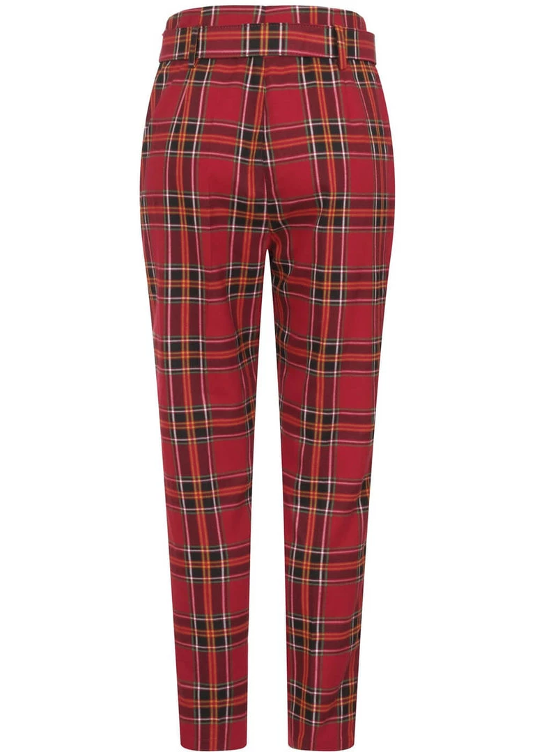 Collectif Thea Berry Check 60's Trousers Red New In