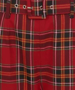 Collectif Thea Berry Check 60's Trousers Red New In