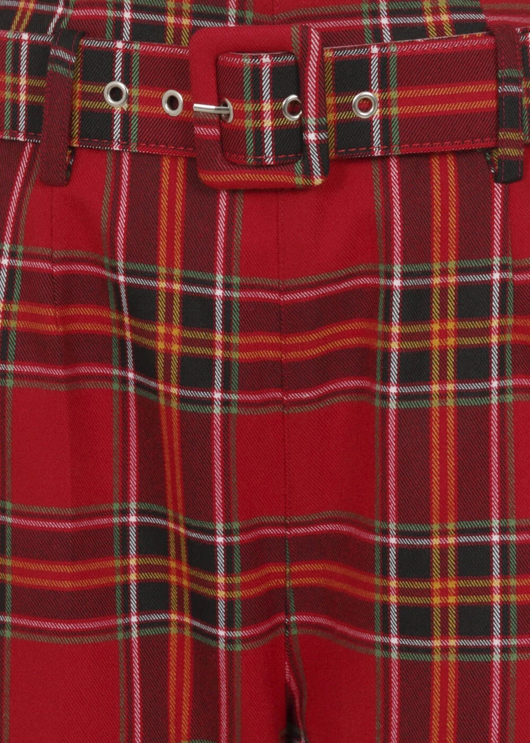 Collectif Thea Berry Check 60's Trousers Red New In