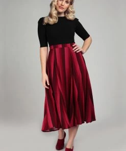 Collectif Reyna Midnight Stripe 60's Swing Skirt Wine