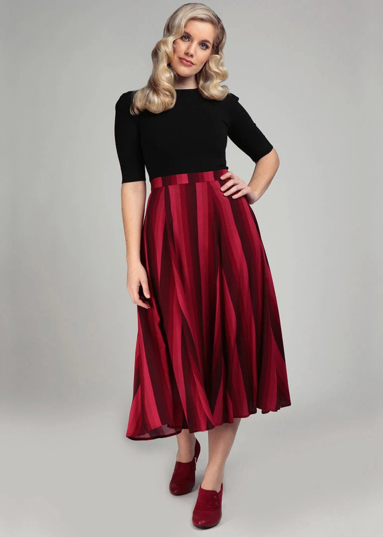 Collectif Reyna Midnight Stripe 60's Swing Skirt Wine