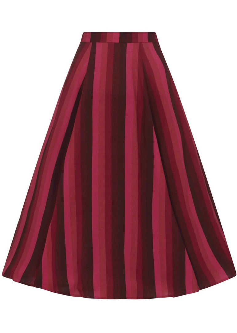 Collectif Reyna Midnight Stripe 60's Swing Skirt Wine