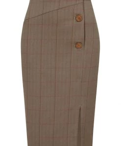 Collectif Sloan Herringbone 40's Pencil Skirt Brown New In