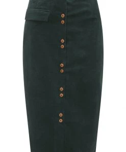 New In Collectif Hailey Corduroy 70's Pencil Skirt Green