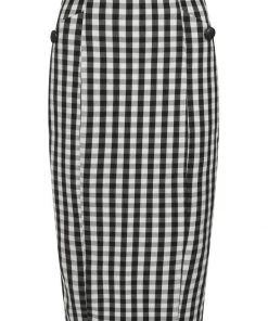 New In Collectif Lorrina Gingham 60's Pencil Skirt Black White