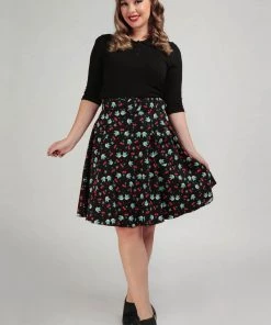 New In Collectif Trinette Swallows & Cherries 50's Swing Skirt Multi