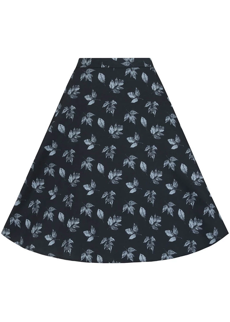 Collectif Mattie Fall Leaves 50's Swing Skirt Blue