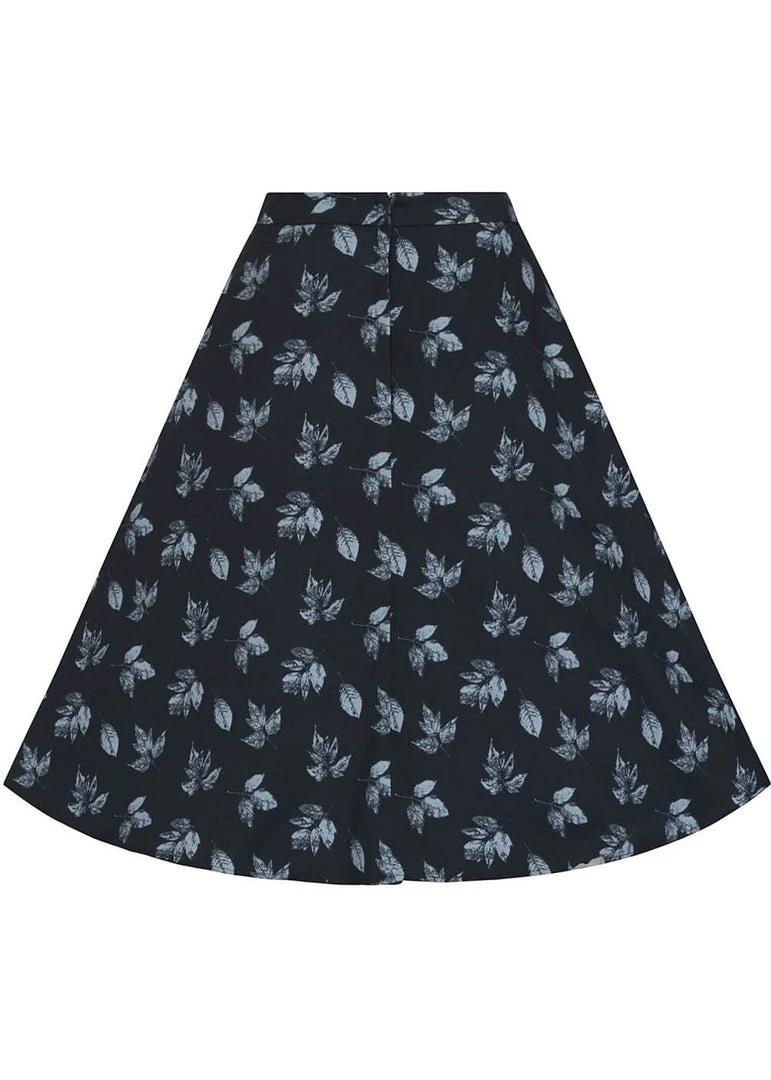 Collectif Mattie Fall Leaves 50's Swing Skirt Blue