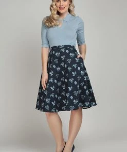 Collectif Mattie Fall Leaves 50's Swing Skirt Blue