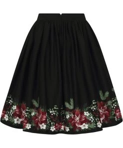 Collectif Jasmine Festive Floral 50's Swing Skirt Black New In