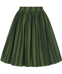 Collectif Jasmine Garden Stripes 50's Swing Skirt Green
