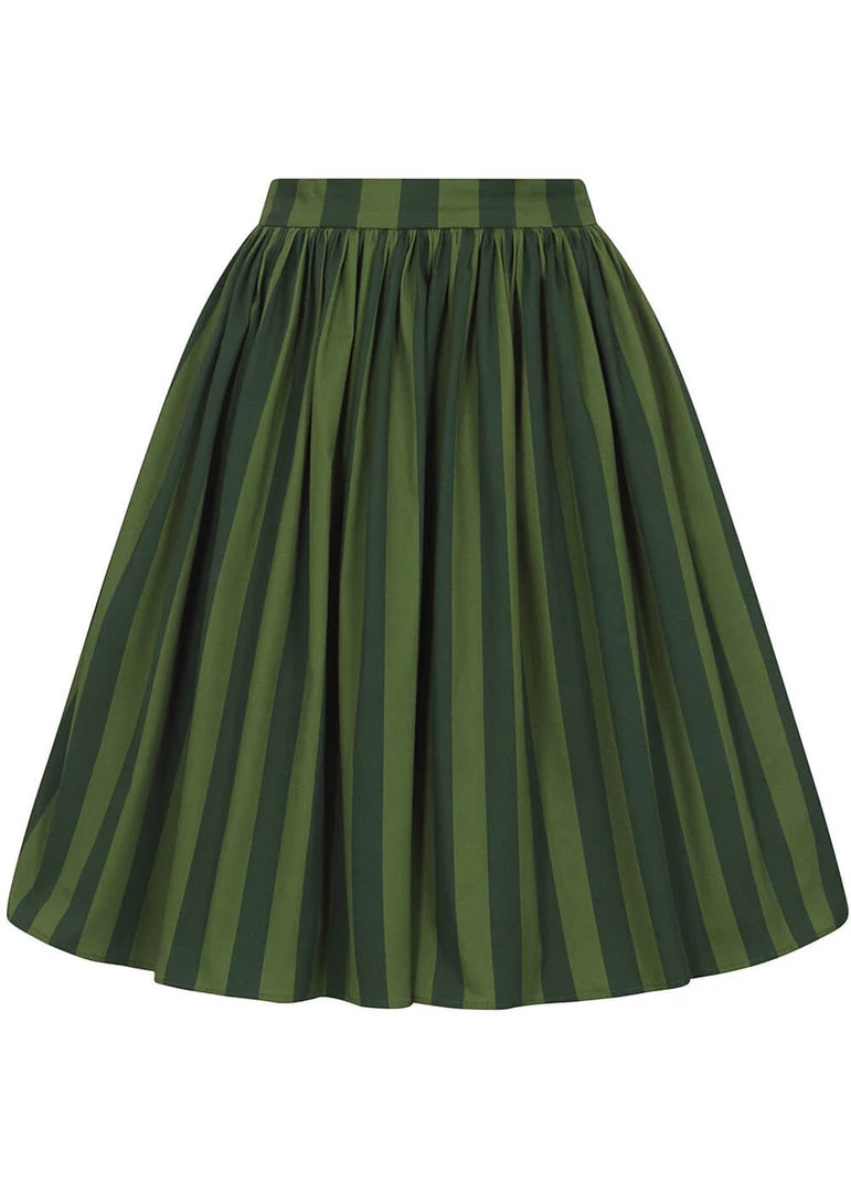 Collectif Jasmine Garden Stripes 50's Swing Skirt Green