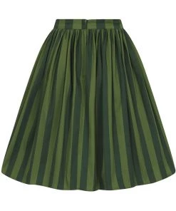 Collectif Jasmine Garden Stripes 50's Swing Skirt Green
