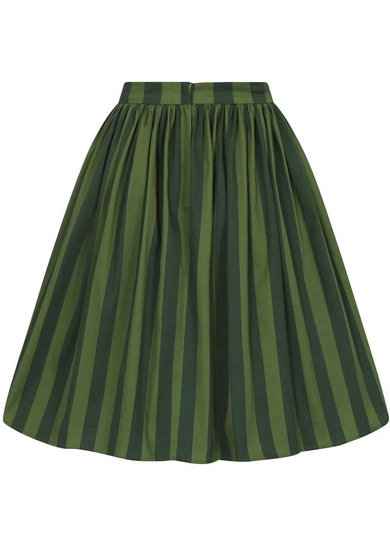 Collectif Jasmine Garden Stripes 50's Swing Skirt Green
