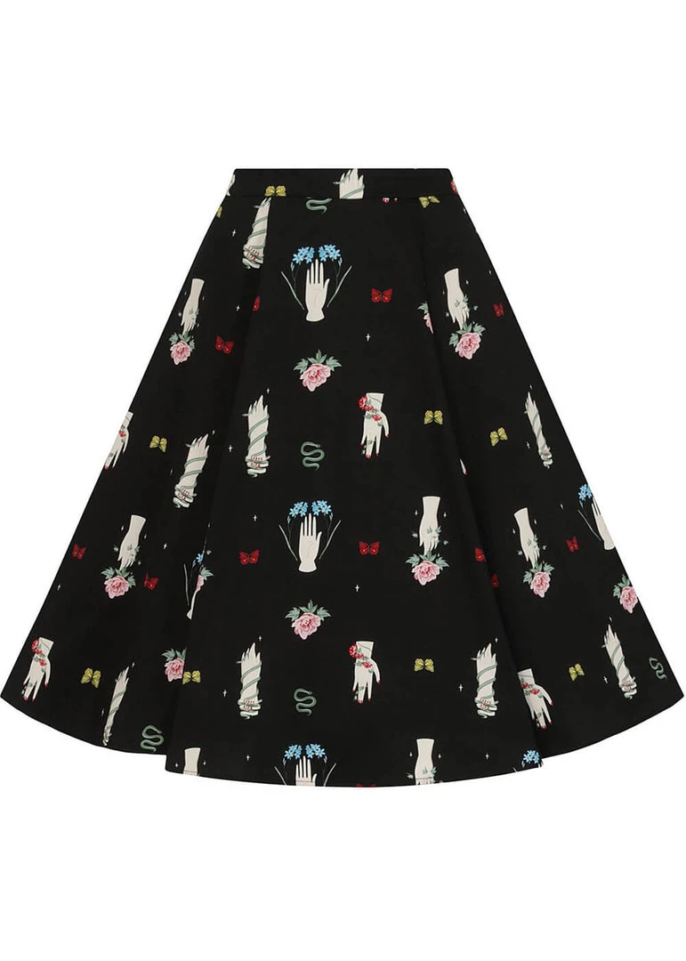 New In Collectif Matilde Carpe Diem 50's Swing Skirt Black