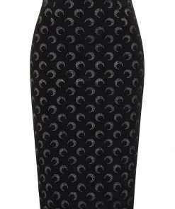 Collectif Polly Glitter Moon Velvet 50's Pencil Skirt Black