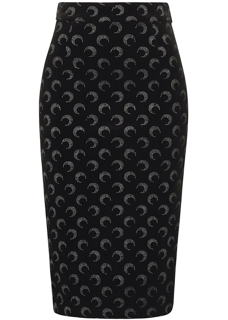 Collectif Polly Glitter Moon Velvet 50's Pencil Skirt Black