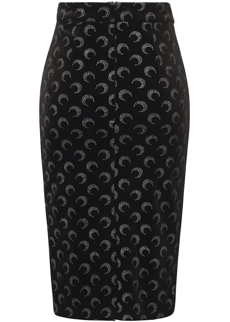 Collectif Polly Glitter Moon Velvet 50's Pencil Skirt Black