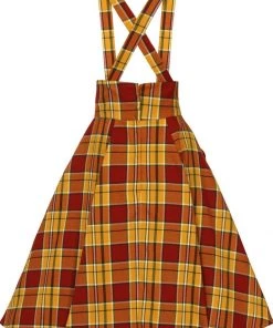 New In Collectif Alexa Autumn Leaves Check 50's Swing Skirt Orange