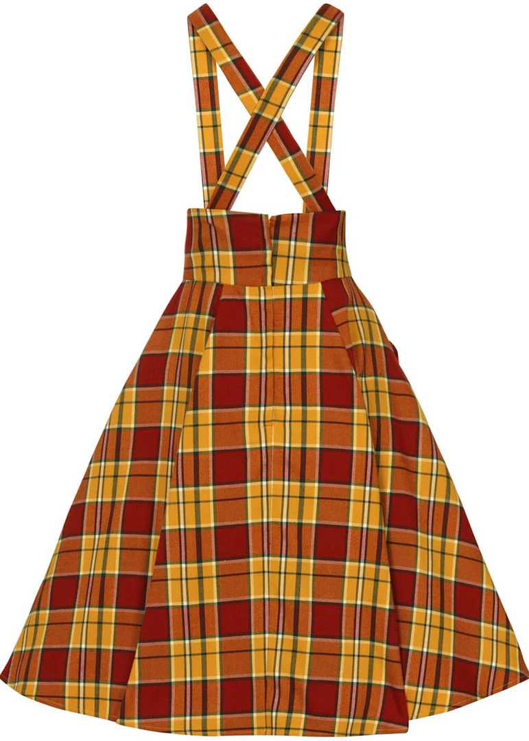 New In Collectif Alexa Autumn Leaves Check 50's Swing Skirt Orange