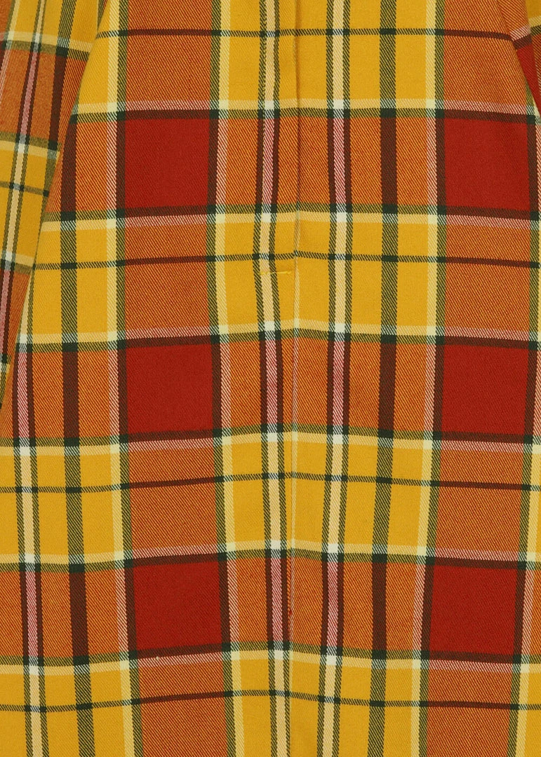 New In Collectif Alexa Autumn Leaves Check 50's Swing Skirt Orange