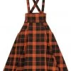 Collectif Alexa Pumpkin Check 40's Swing Skirt Black Orange