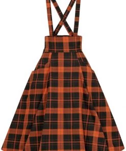 Collectif Alexa Pumpkin Check 40's Swing Skirt Black Orange