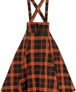 Collectif Alexa Pumpkin Check 40's Swing Skirt Black Orange