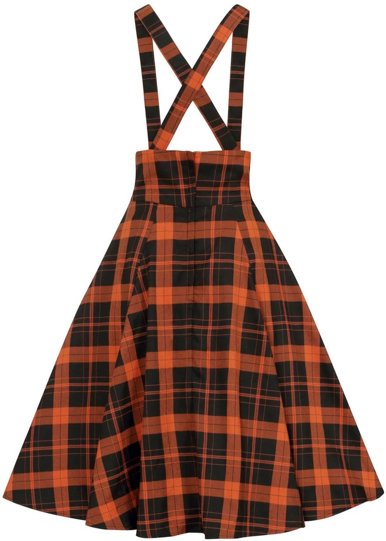 Collectif Alexa Pumpkin Check 40's Swing Skirt Black Orange