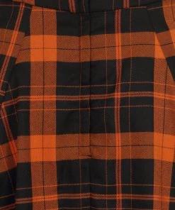 Collectif Alexa Pumpkin Check 40's Swing Skirt Black Orange
